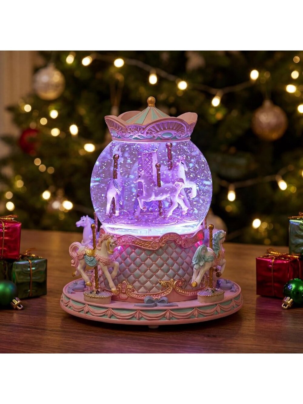 Enchanting Unicorn Carousel Music Box Snow Globe - Perfect Xmas Gift for Girls